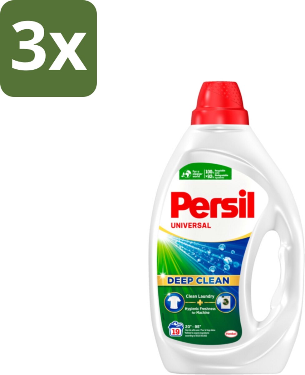 3 x Persil Universal - Deep clean - Vloeibaar Wasmiddel - Witte en Gekleurde Was - 19 Wasbeurten - Wasmiddel - Diepgewas - Vlekverwijdering - Hygiëne - Frisheid
