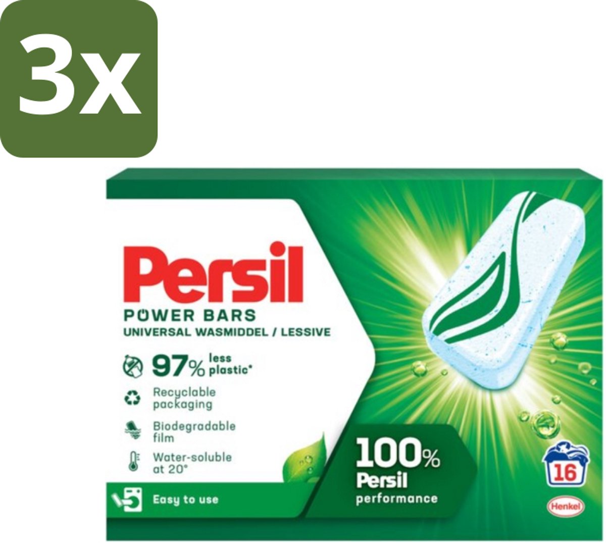 3 x Persil Power Bars - Wasmiddeltabletten - Gekleurde Was - 16 Wasbeurten - Wasmiddelbar - Gekleurde Was - Wasmiddel Tablet - Duurzame Was - Reinigingsbar