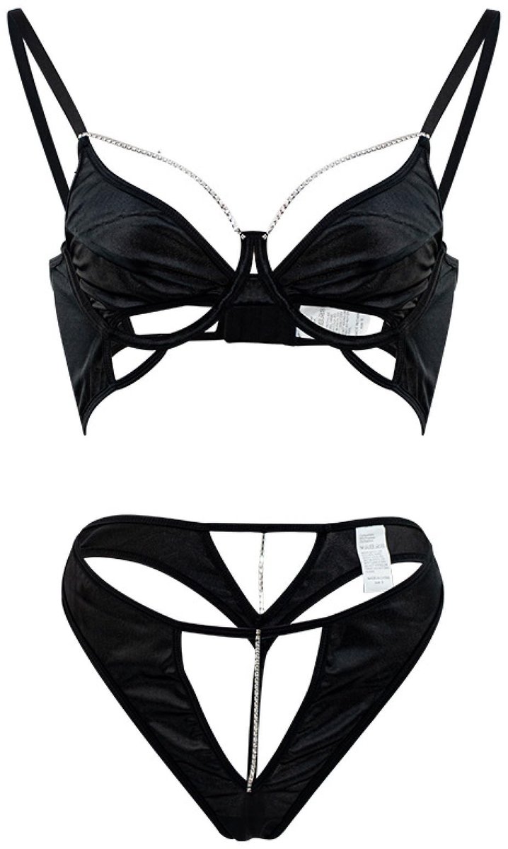 Elzusha - Diepe V Rugloos Bh en Thong Set met Ketting
