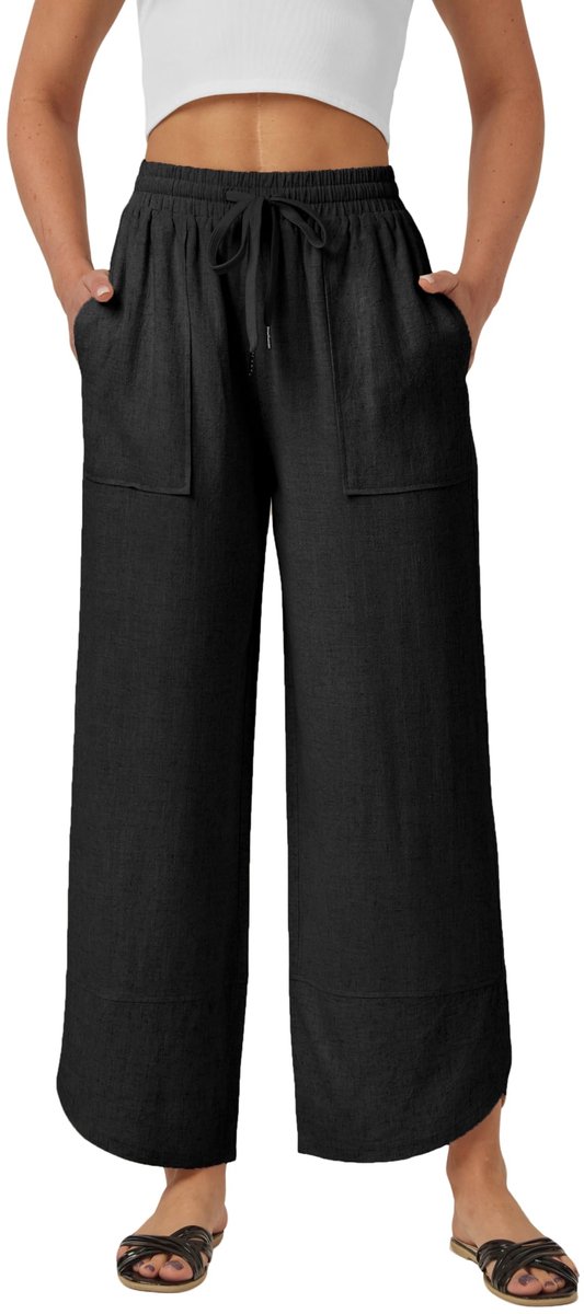 Elzusha - Dames Leren Capri Broek voor de Zomer met Wijde Pijpen
