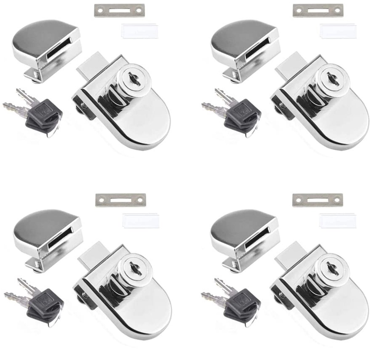 Elzusha - Set van 4 Glazen Kasten Deursloten - Geschikt voor 5-8mm Glazen Deuren met Sleutels