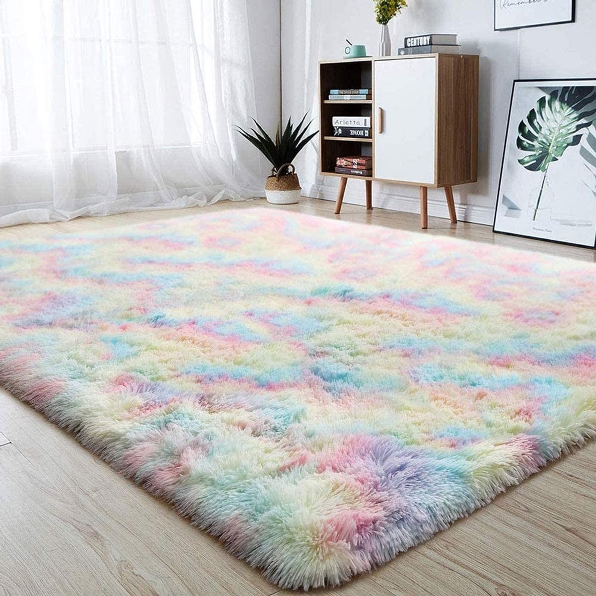 Elzusha - Meisjes Fluffy Regenboog Vloerkleed voor Kinderen - Groot Tapijt 60x120 cm voor Kinderkamer