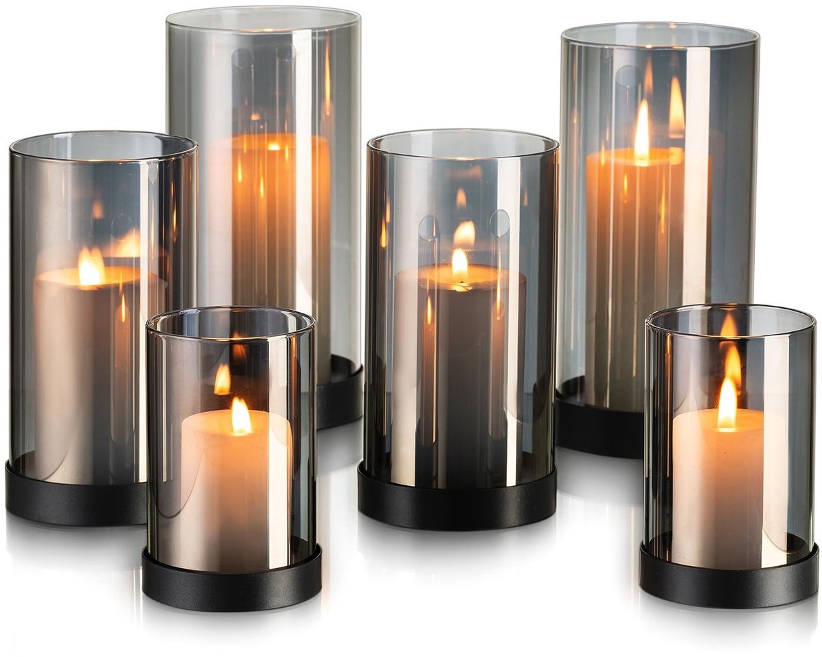 Elzusha - Set van 6 Zwarte Glas Windlichten voor Tafeldecoratie