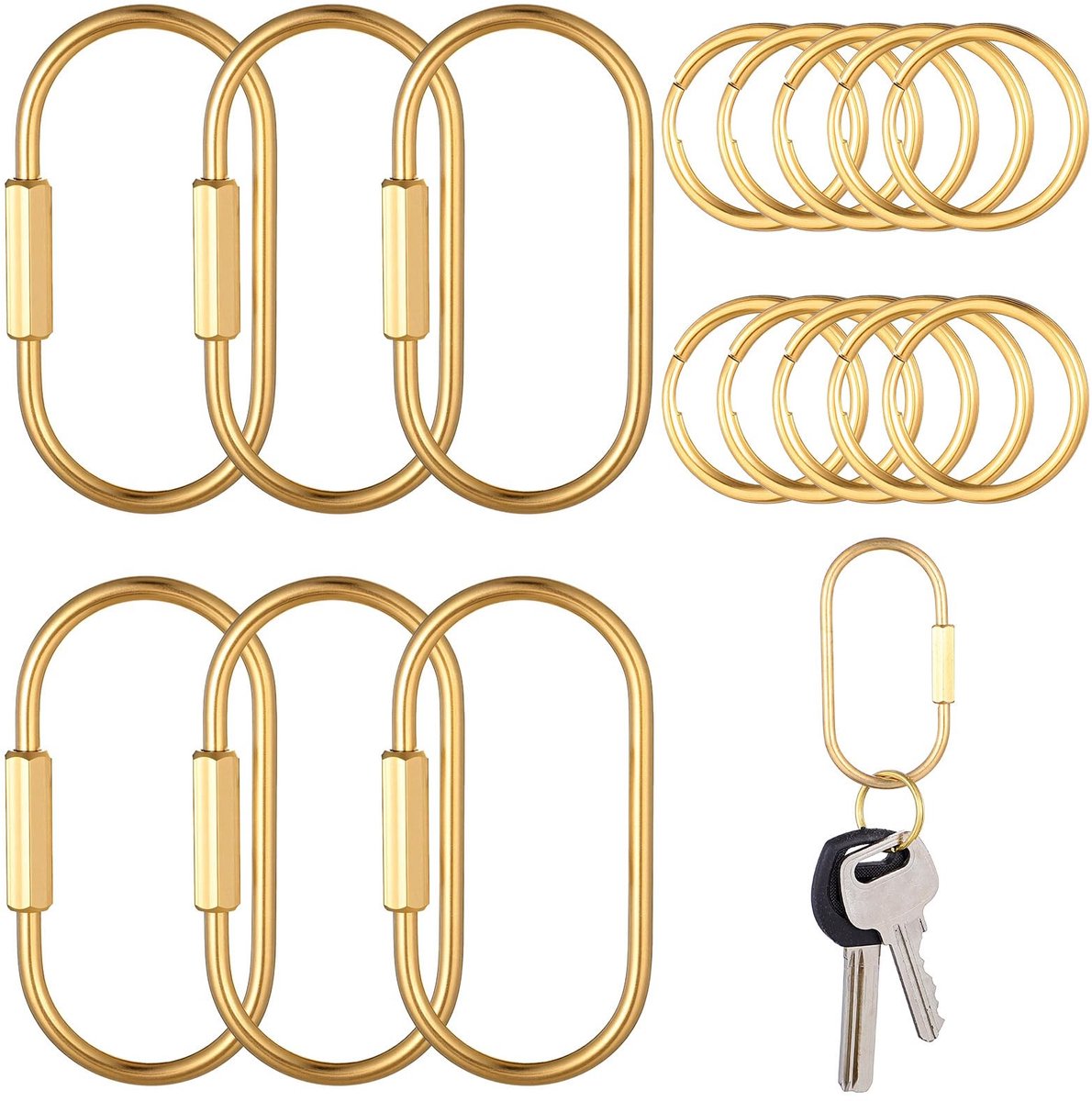 Elzusha - Set van 16 Messing Sleutelhangers met Schroefhaak voor DIY Projecten