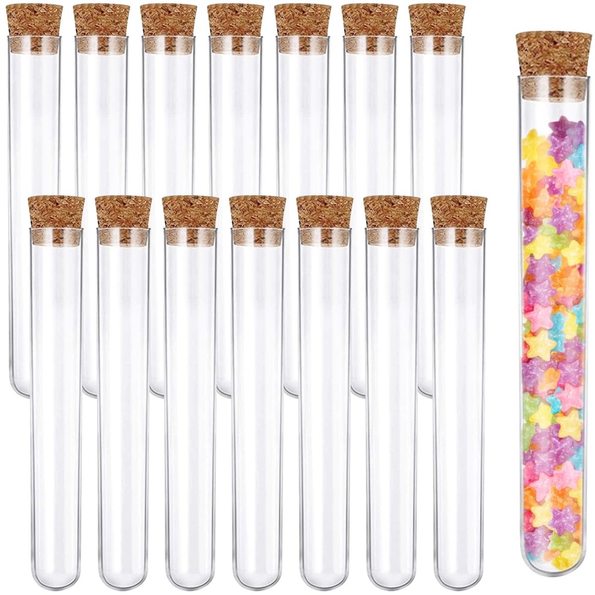 Elzusha - Set van 15 Transparante Plastic Proefbuizen met Kurken