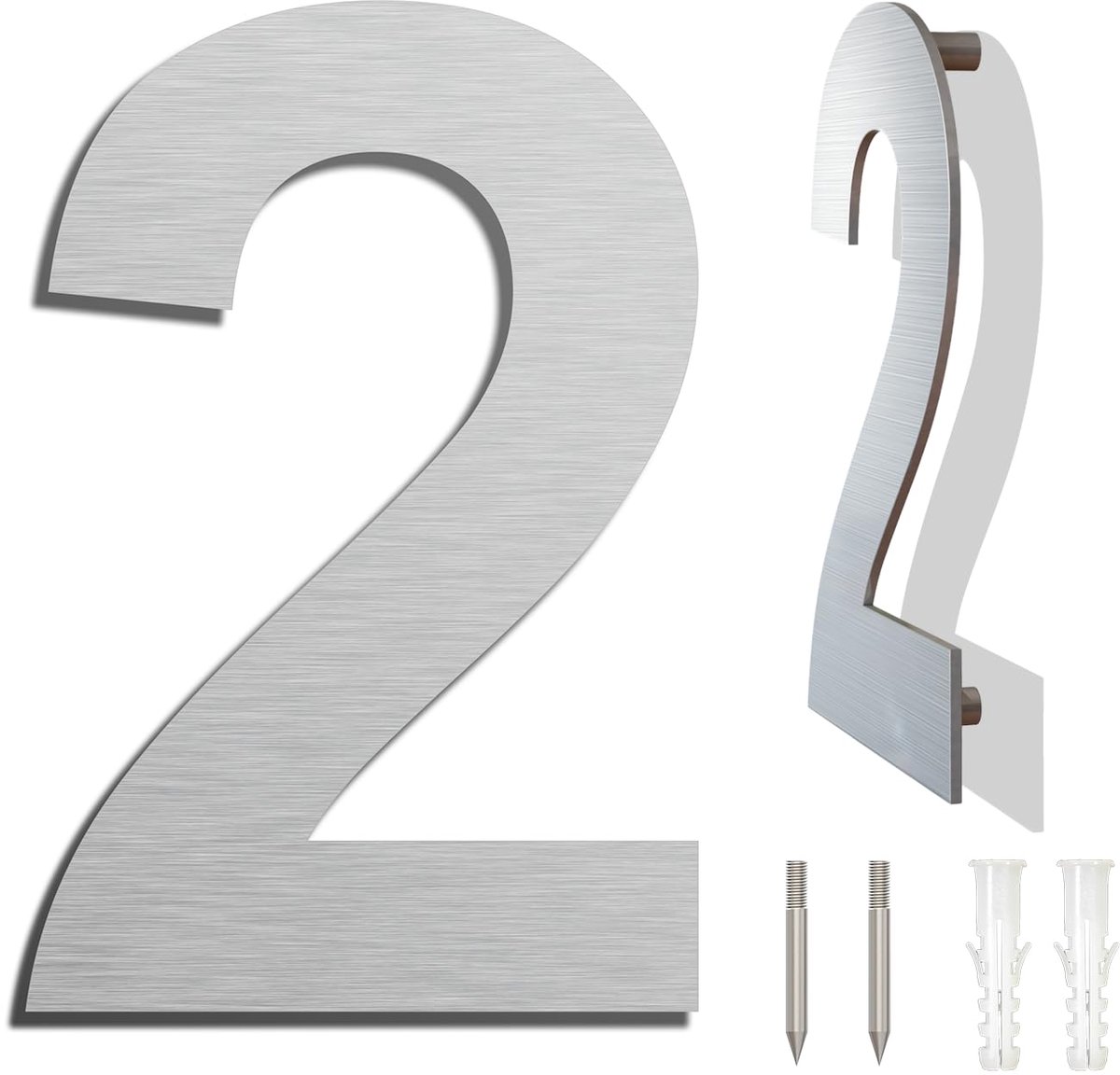 Elzusha - Geborsteld Modern Huisnummer 102 mm Hoog - Massief 304 Roestvrij Staal - Zwevend