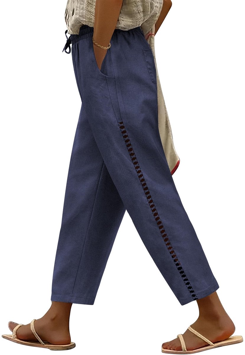 Elzusha - Vrouwen Linnen Hoge Taille Broek met Zakken
