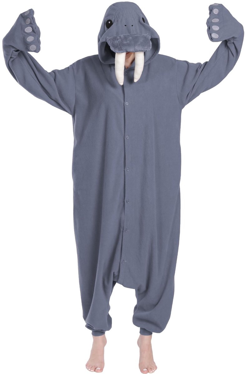 Elzusha - One Piece Pajama - Grappige Walrus Romper - Grijs - Maat S