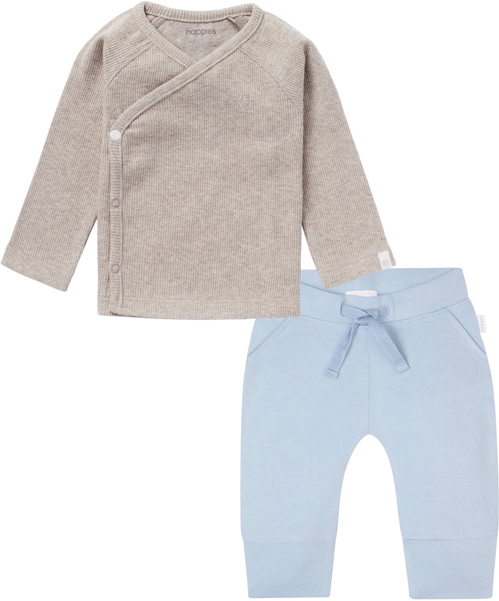 Noppies - Kledingset - 2 delig - Broek Naupli Lichtblauw - Shirt Nanyuki overslagshirt Taupe - Maat 68