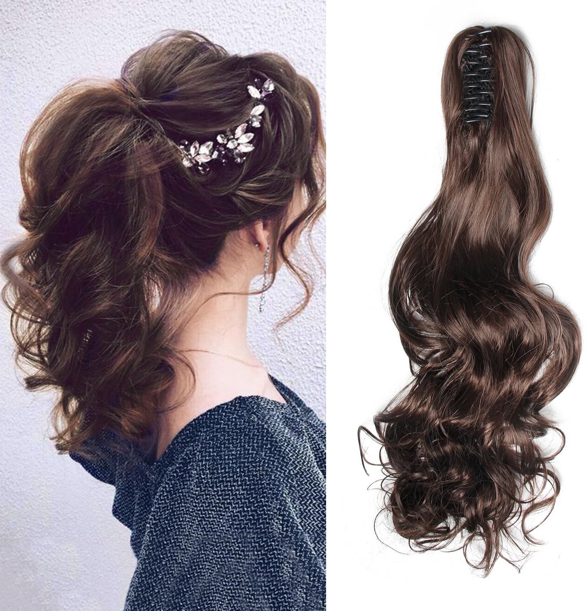 Elzusha - 24 Inch Klauwclip Ponytail Extension voor Lang Golvend Haar
