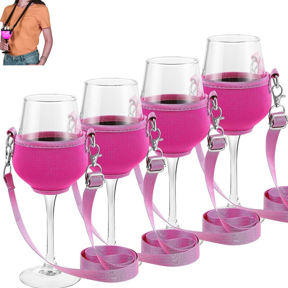 Elzusha - Set van 4 Hangende Wijn Glas Houder voor Feesten en Buitenevenementen
