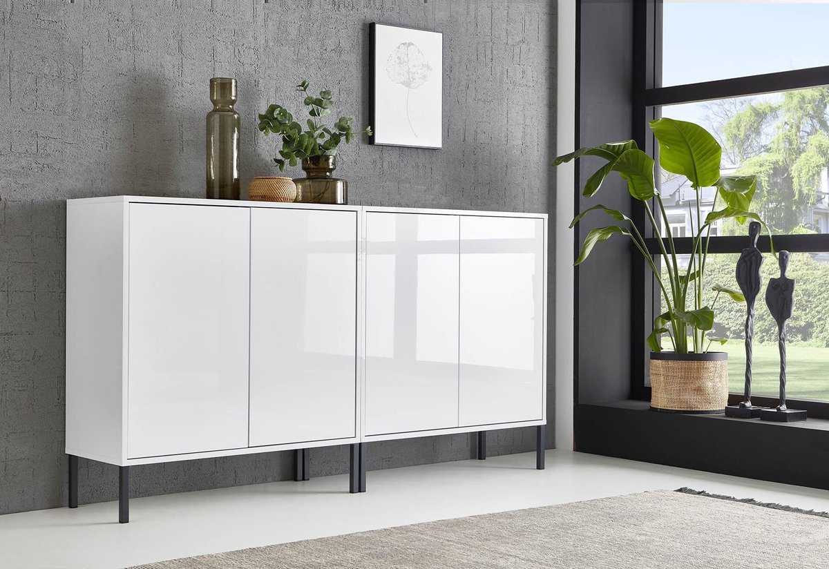 Elzusha - Dressoir Milaan in Wit Hoogglans met Metalen Poten