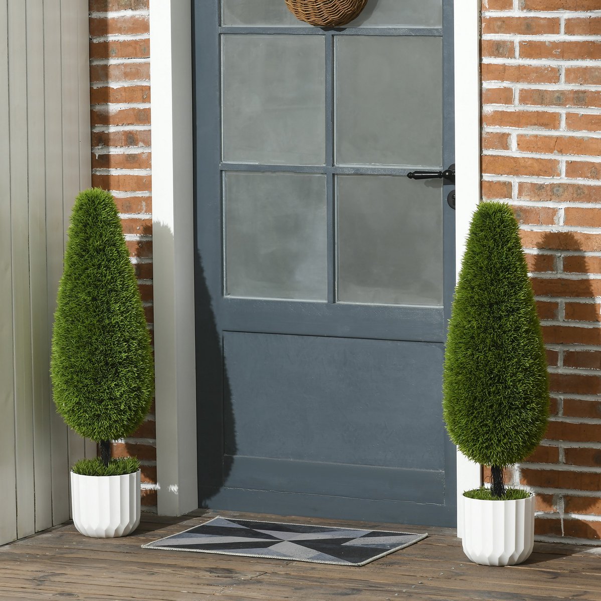 REDOM - Kunstplant Zypresse 2er-set - 980 bladeren per set - met sierpot en kunstgras - voor binnen en buiten - kunststof - 90 cm