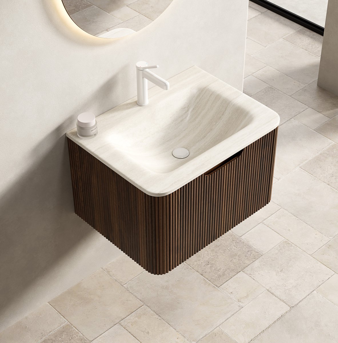 STILVORA Badkamermeubel - Wandgemonteerd Met Geintegreerde Wastafel En Lade - Voor Moderne Badkamer - Hout - 60x46x36 Cm - Beige;Walnoot