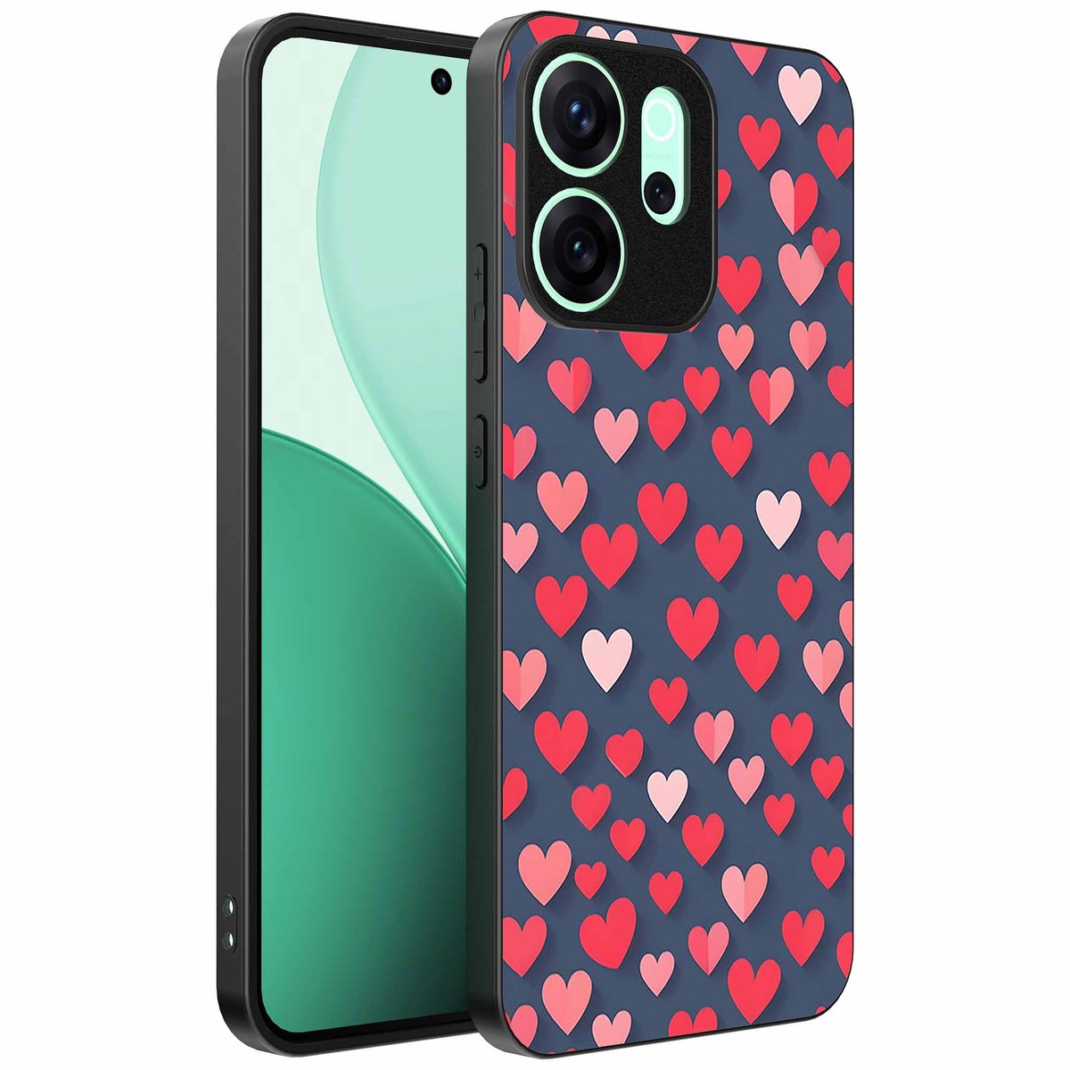 Geschikt voor Oppo Reno 15 Pro Telefoonhoesje met Roze en Rode Hartjes Opdruk - TPU Backcover Case With Rosé and Red Heart Design - Smartphonica geschikt voor Oppo Reno 15 Pro