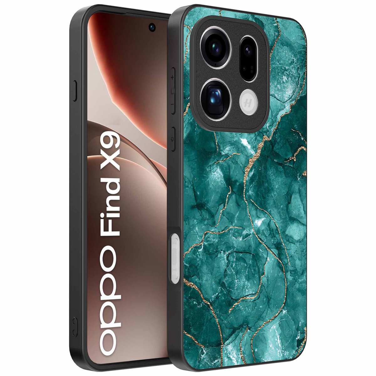Geschikt voor Oppo Find X9 Telefoonhoesje met marmer opdruk - TPU backcover case marble design - Groen Goud - Smartphonica geschikt voor Oppo Find X9
