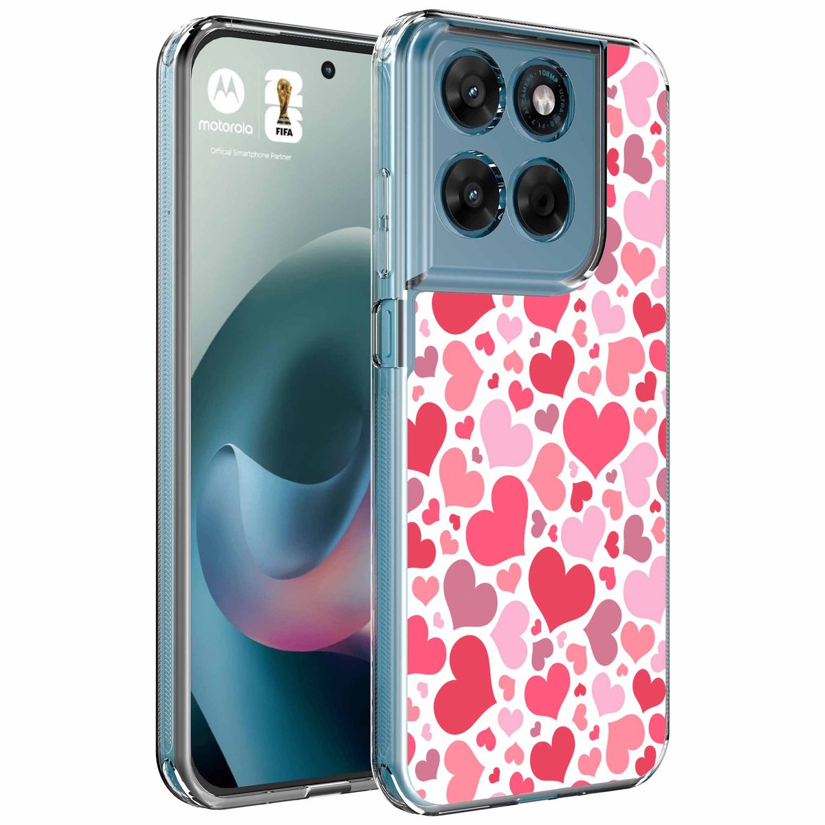 Smartphonica Geschikt voor Motorola Moto G77 Telefoonhoesje met Hartjes opdruk - Draadloos op te laden - Shockproof Siliconen TPU Strong Case - Sterk Schokbestendig Telefoonhoesje geschikt voor Motorola Moto G77