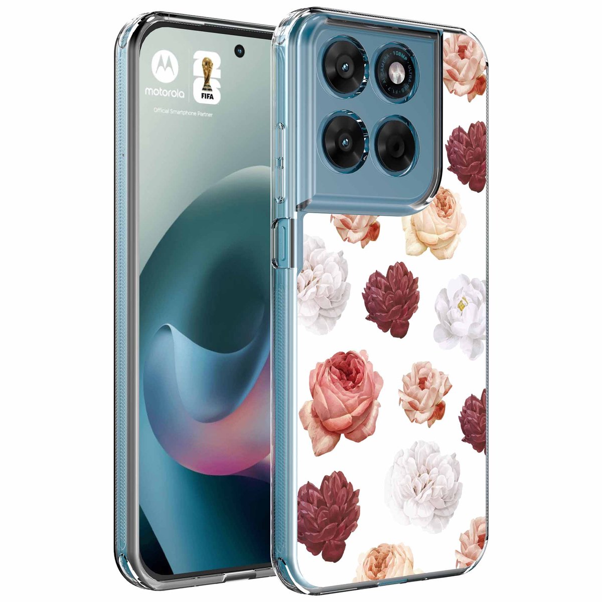 Smartphonica Geschikt voor Motorola Moto G77 Telefoonhoesje met Rozen Bloemen opdruk - Draadloos op te laden - Shockproof Siliconen TPU Strong Case - Sterk Schokbestendig Telefoonhoesje geschikt voor Motorola Moto G77