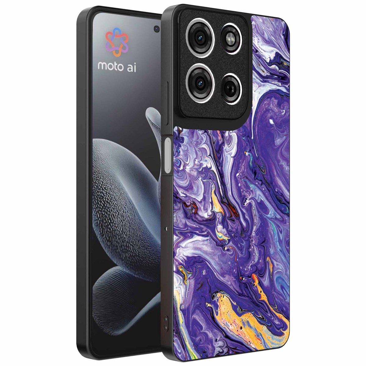 Geschikt voor Motorola Edge 70 Telefoonhoesje met Paars Goud Marmer Opdruk - TPU Backcover Case Purple Gold Marble Design - Paars Goud - Smartphonica geschikt voor Motorola Edge 70