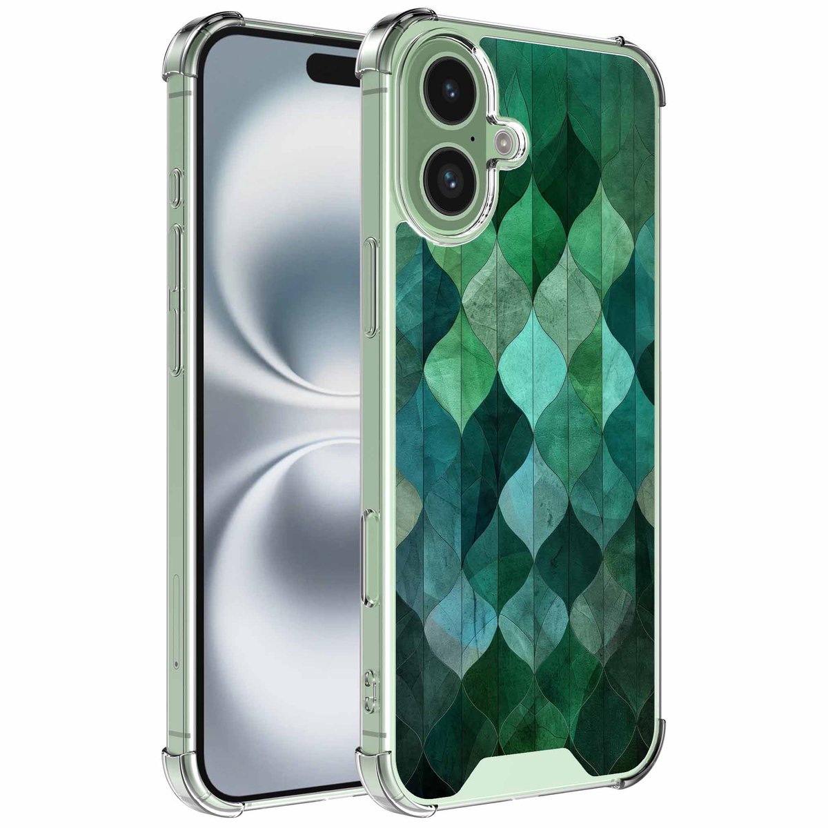 Smartphonica Geschikt voor iPhone 16 Plus Telefoonhoesje met Groene Bladeren opdruk - Draadloos op te laden - Shockproof Siliconen TPU Strong Case - Sterk Schokbestendig Telefoonhoesje geschikt voor iPhone 16 Plus