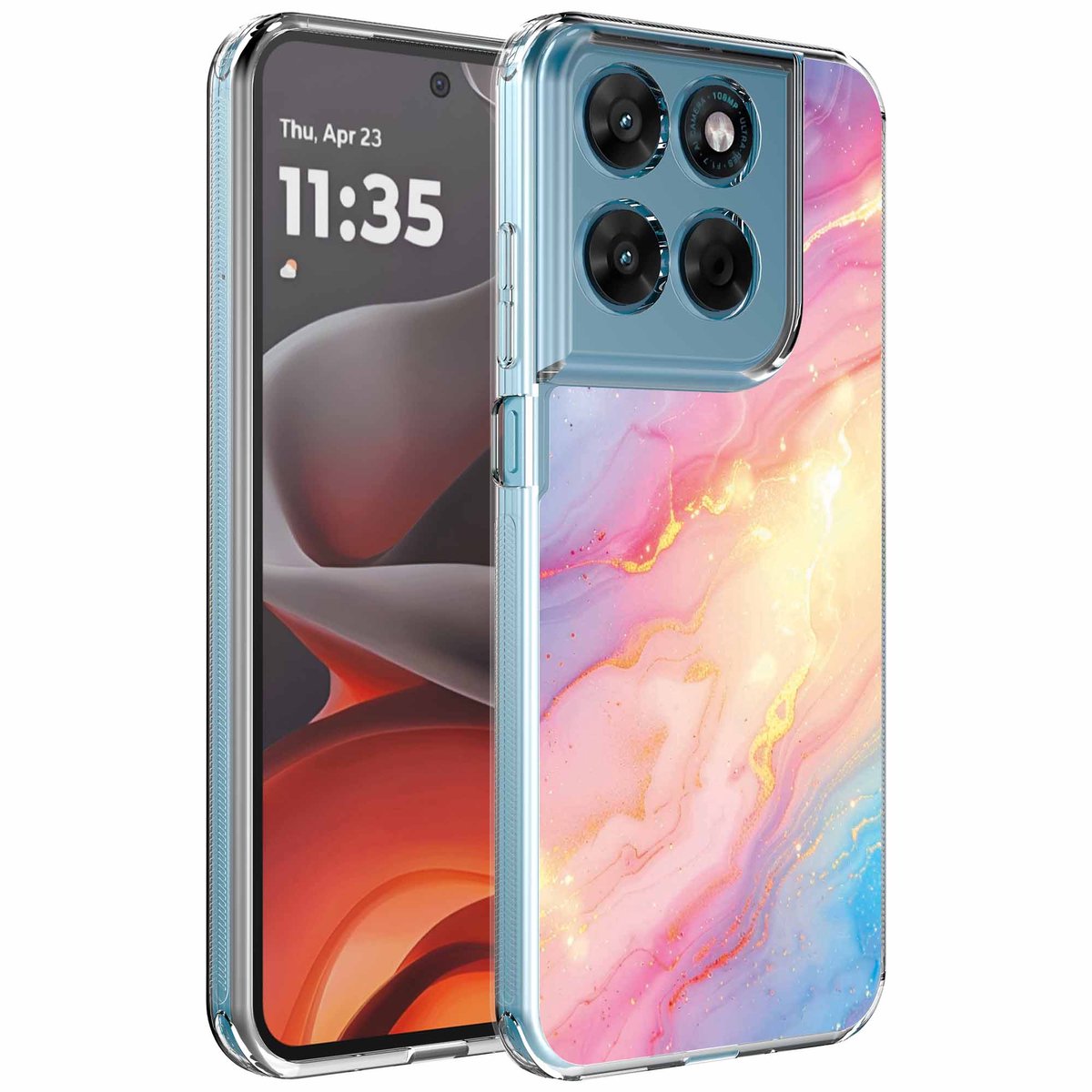 Smartphonica Geschikt voor Motorola Moto G15 Telefoonhoesje met Glitter Marmer opdruk - Draadloos op te laden - Shockproof Siliconen TPU Strong Case - Sterk Schokbestendig Telefoonhoesje geschikt voor Motorola Moto G15
