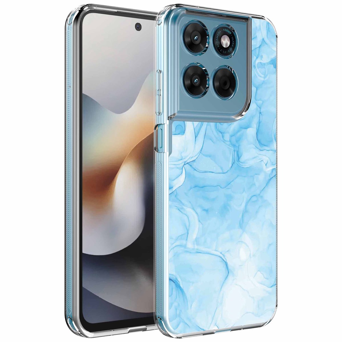 Smartphonica Geschikt voor Motorola Moto G56 Telefoonhoesje met Lichtblauw Marmer opdruk - Draadloos op te laden - Shockproof Siliconen TPU Strong Case - Sterk Schokbestendig Telefoonhoesje geschikt voor Motorola Moto G56