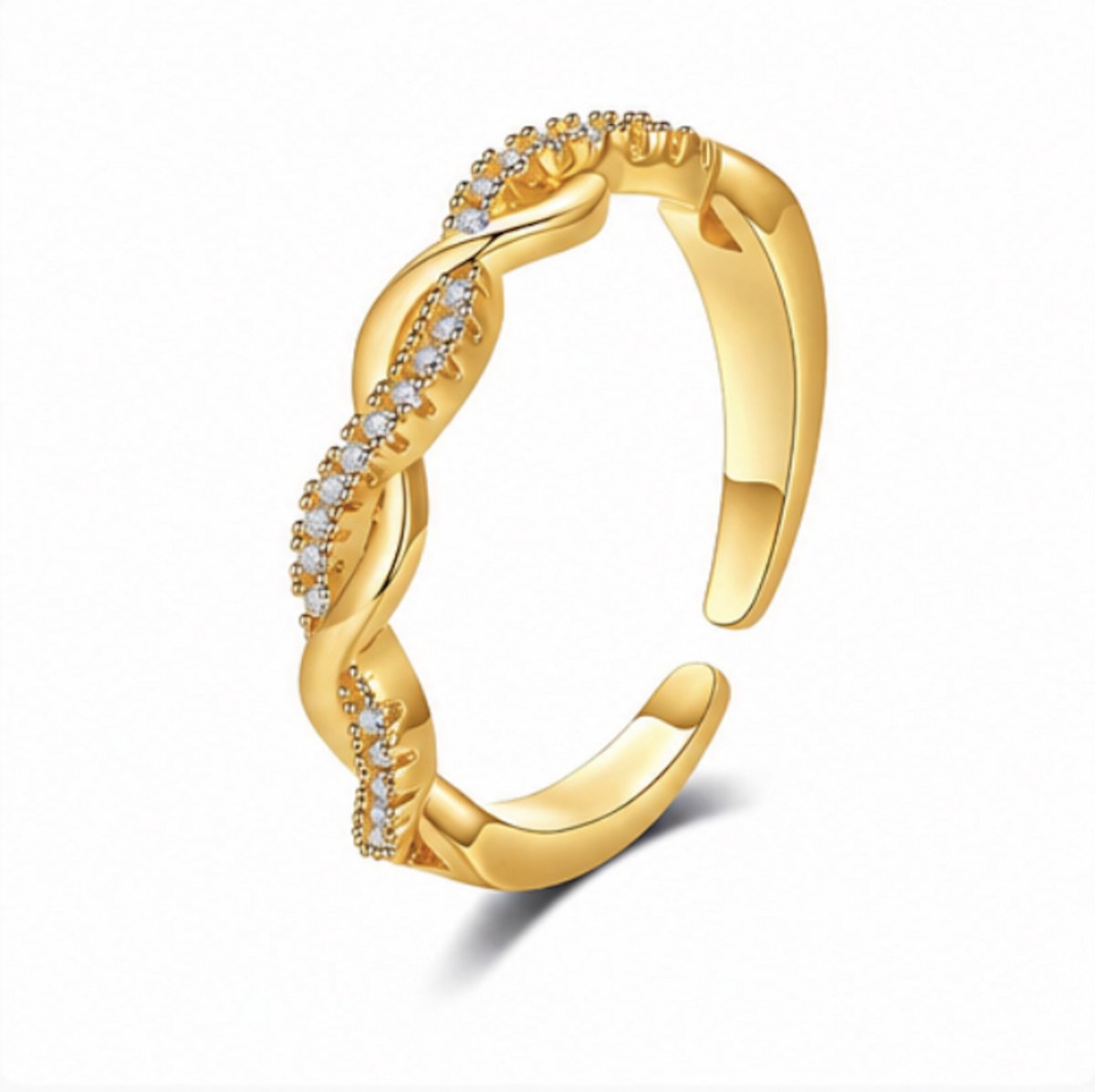 Verstelbare ring - Goudkleurig - Verguld - Dames Ring met zirkonia - Roestvrijstalen Ringen - Sieraden – Cadeau tip – Hip - Trendy