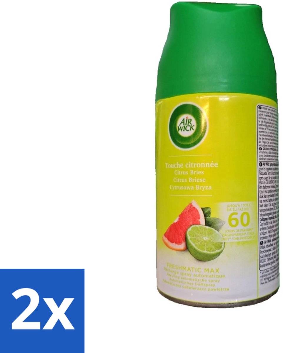 Air Wick - Luchtverfrisser Navulling - Citrus Bries - Automatische Spray - 250 ml - Voordeelverpakking - 2 stuks