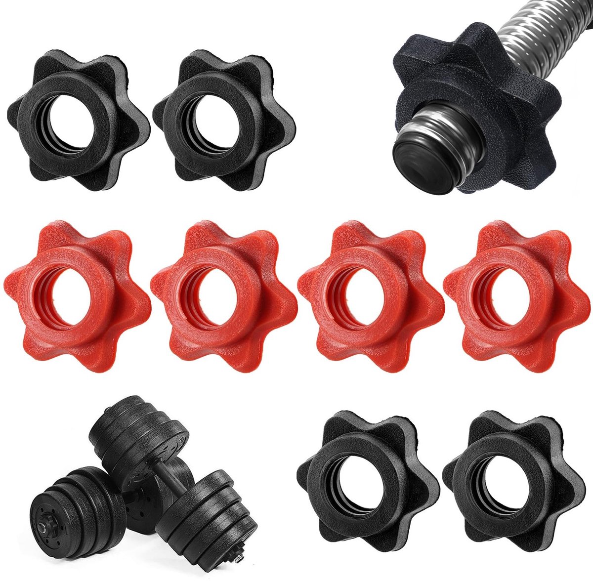 Solidchoice- Haltersluitingen 8 Stuks - Korte Halter Zeskantmoer - Halterklemmen - PVC - Snelsluiting - Geschikt voor Gewichtheffen