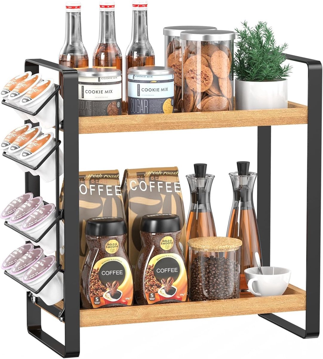 Solidchoice - 2 Laags Specerijenrek - Ideaal voor Koffiestation en Keukenorganisatie