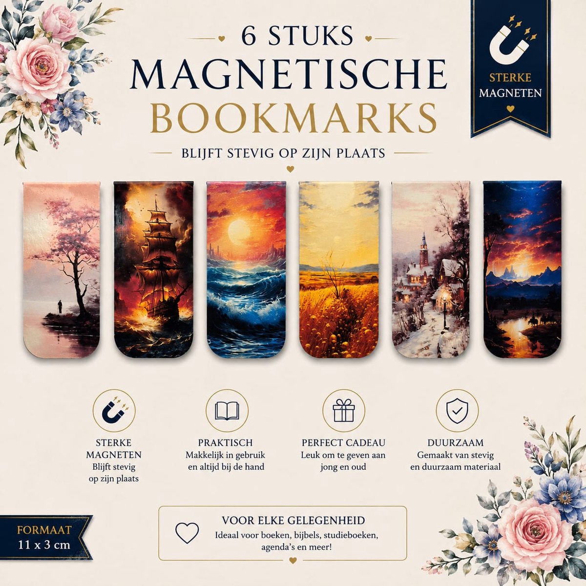 Magnetische Boekenleggers 6 Stuks – Unieke Landschap Designs – Sterke Magnetische Boekenlegger Set – Cadeau voor Boekenliefhebbers