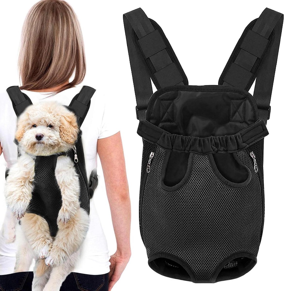 Huisdier Rugzak - Draagtas Kat Hond - Reizen Met Huisdier - Verstelbare Openingen - Tot 4kg - Zwart