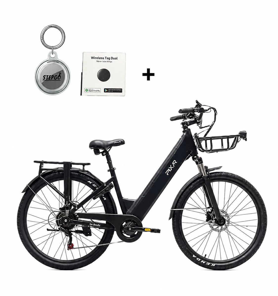 Elektrische fiets - pixar C1 - inclusief tracker en waterdichte stepgo tracker houder - 25 km/h - 250W - zwart