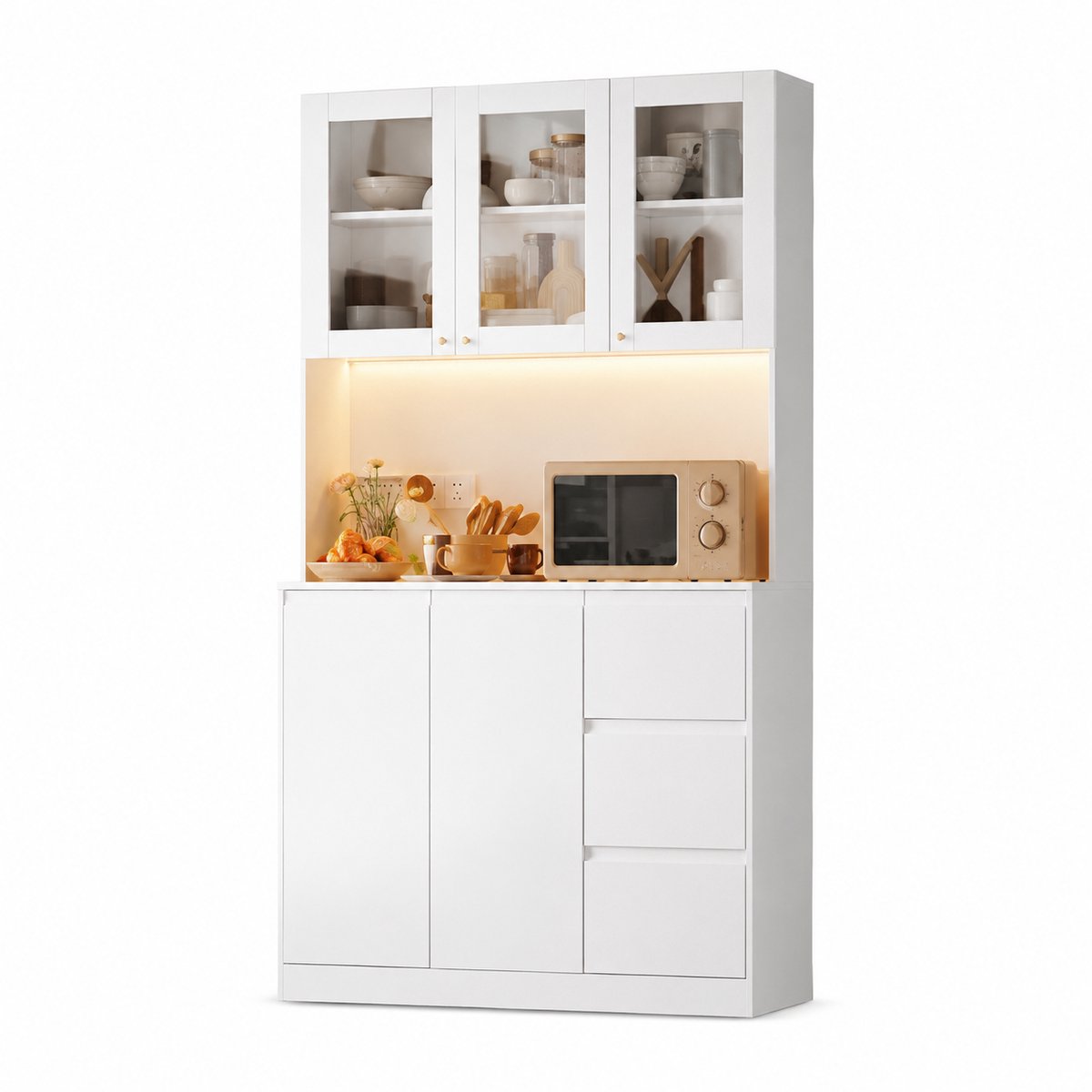 VILIMA - Buffetkast - Buffetkast wit - LED verlichting - 3 lades - Ingebouwde Stopcontacten - Modern design - 100x38,5x180cm