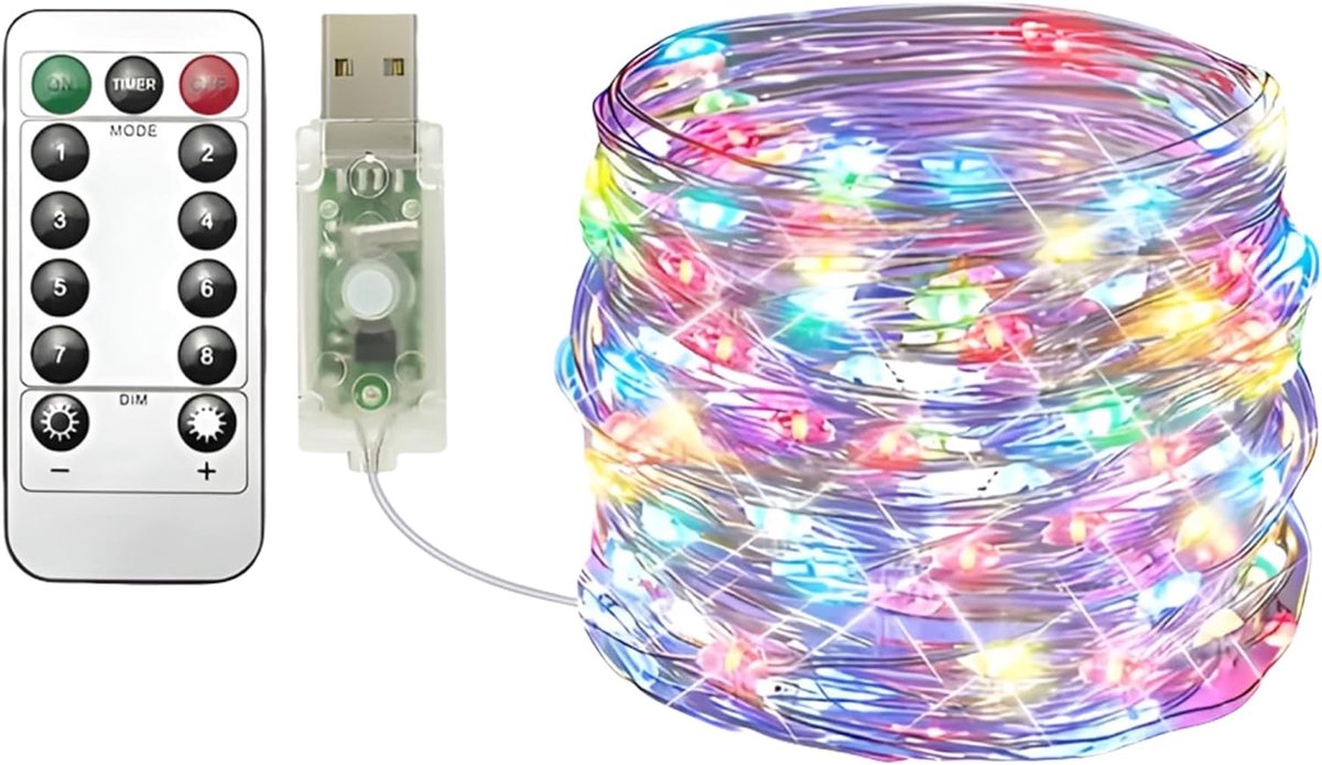 Clarhill USB Fairy Lights 1 Pack, 66.8ft/20m Kleurrijke 200LED USB Cooper Draad String Lights met Afstandsbediening, 8 - ShopVlot