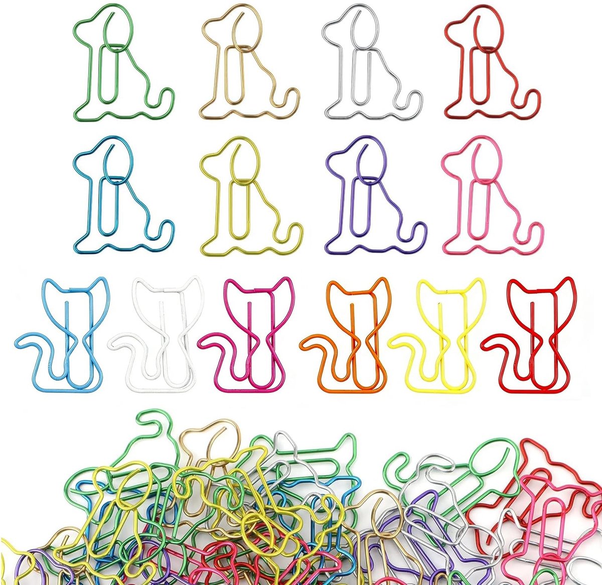 Solidchoice - 60 Schattige Paperclips in Kat- en Hondvorm