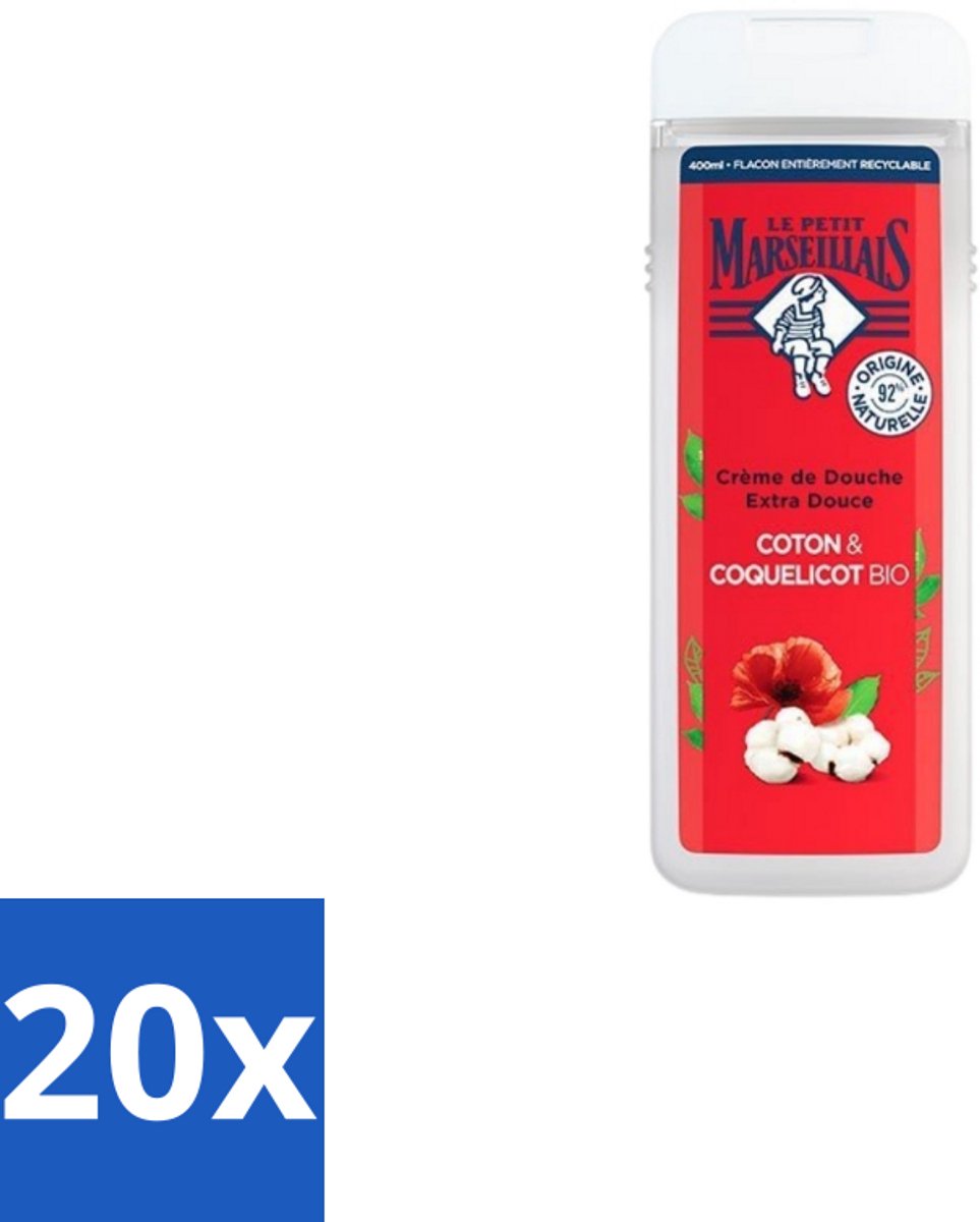 Le Petit Marseillais – Douchegel – Bio Katoenmelk & Papaver – 400 ml - Bulkverpakking - 20 stuks