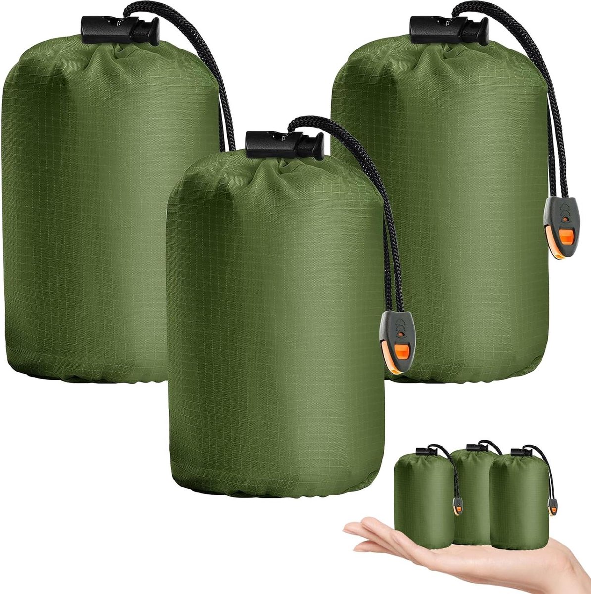 Noodslaapzak - Bivakzak redding - Outdoor survival - Waterdicht en reflecterend - 3 stuks - Felgroen