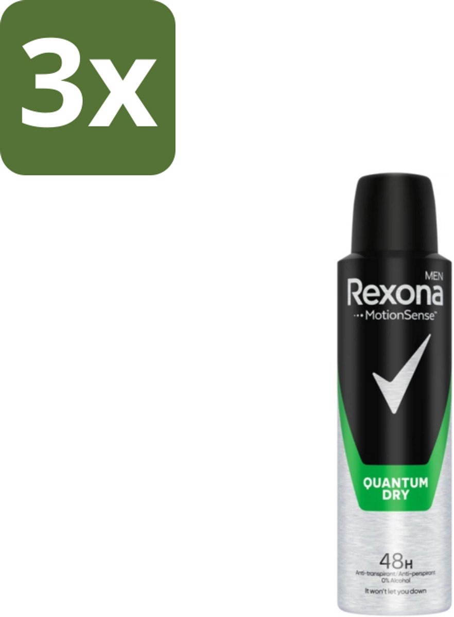 Rexona Men – Deodorant Spray – Quantum Dry – 150 ml - Bulkverpakking - 3 stuks