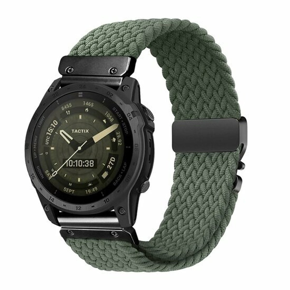 By Qubix - Geschikt voor Garmin bandje - 22mm Quickfit - Braided nylon band met parachute sluiting - Groen - Geschikt voor Garmin Fenix 9 / 9 pro - 47mm