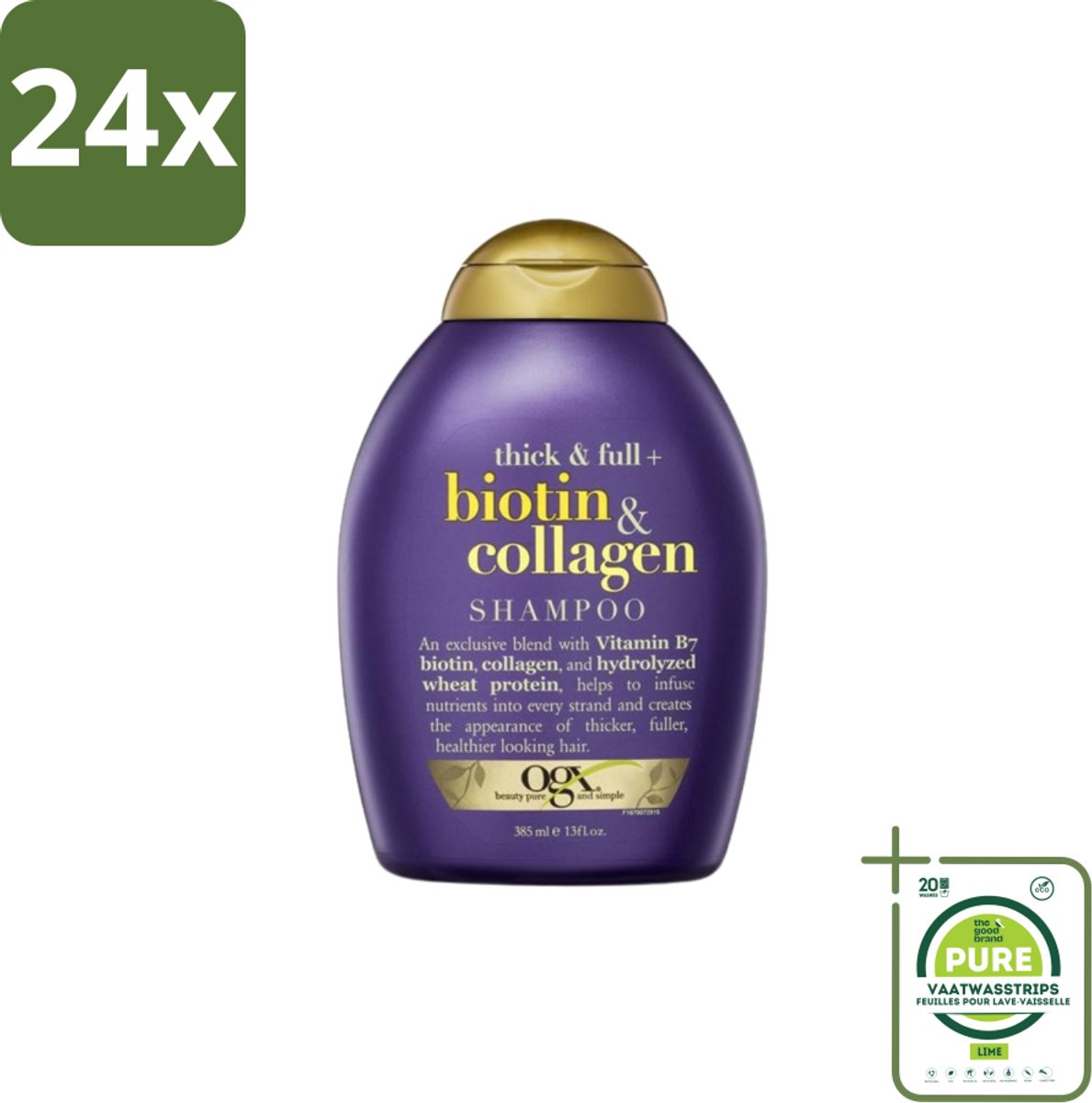 OGX – Shampoo – Biotin & Collagen – 385 ml - Voordeelverpakking - 24 stuks - Haar volume - Haargroei