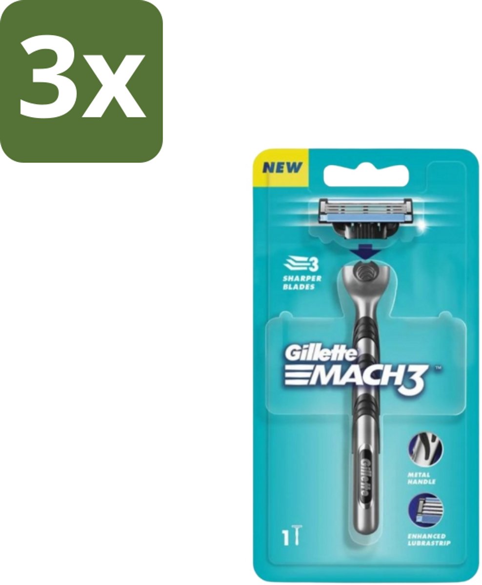 3 x Gillette - Mach3 – Houder + 1 Mesje – 3-bladig - Scheermes - Mach3 - Mesje - Scheerbeurt - Huidbescherming