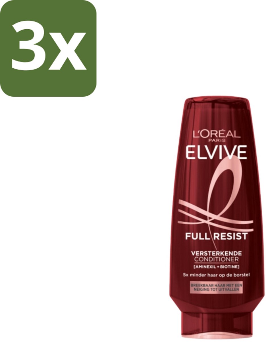 3 x L'Oréal Elvive Full Resist Conditioner 250 ml - Haarbreuk - Haarversterking - Haaruitval - Kwetsbaar Haar - Breekbaar Haar