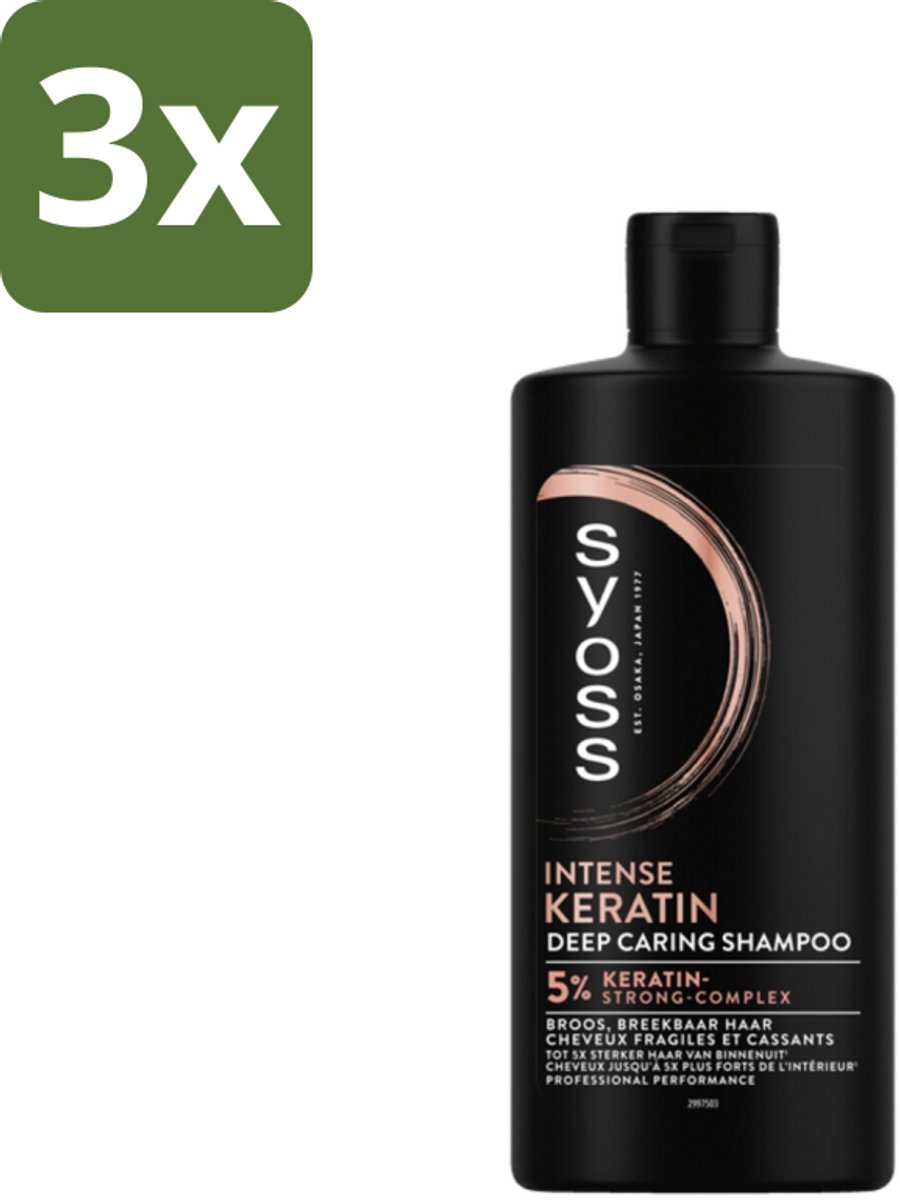 3 x Syoss – Shampoo – Keratin Deep Caring – 440 ml - Keratin Shampoo - Keratin Deep Caring - Keratin Strong Complex - Beschadigd Haar - Breekbaar Haar