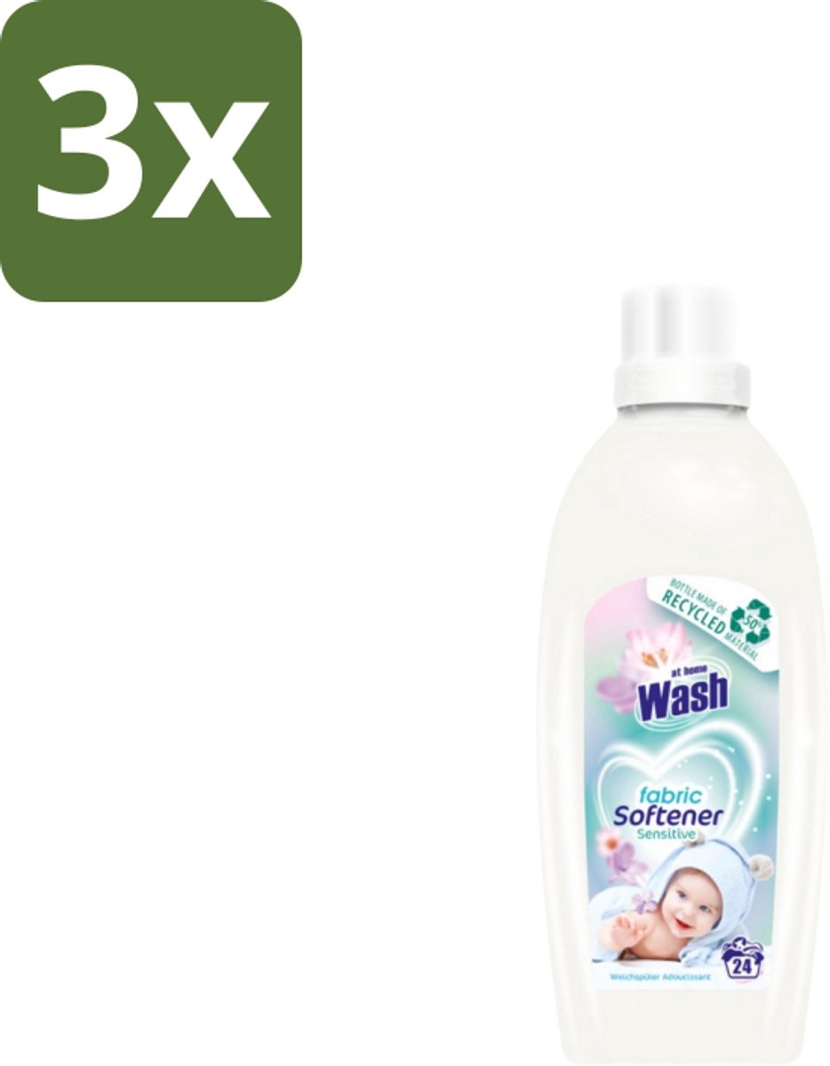 3 x At Home Wash – Wasverzachter Sensitive – Voor Babykleding – 750 ml - Babykleding Wasverzachter - Wasverzachter Voor Gevoelige Huid - Hypoallergene Wasverzachter - Wasverzachter Voor Pasgeborenen - Wasverzachter Voor Eczeem