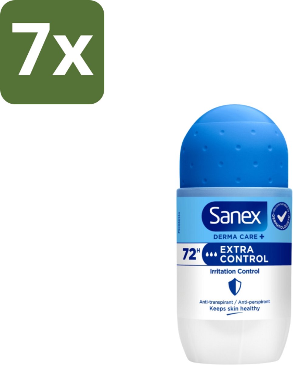 7 x Sanex Deodorant Roller Dermo Extra Control 53 ml - Anti-transpirant Roller - Zweetvermindering - Huidbalans - Aluminiumchloride - Geurvervoeging