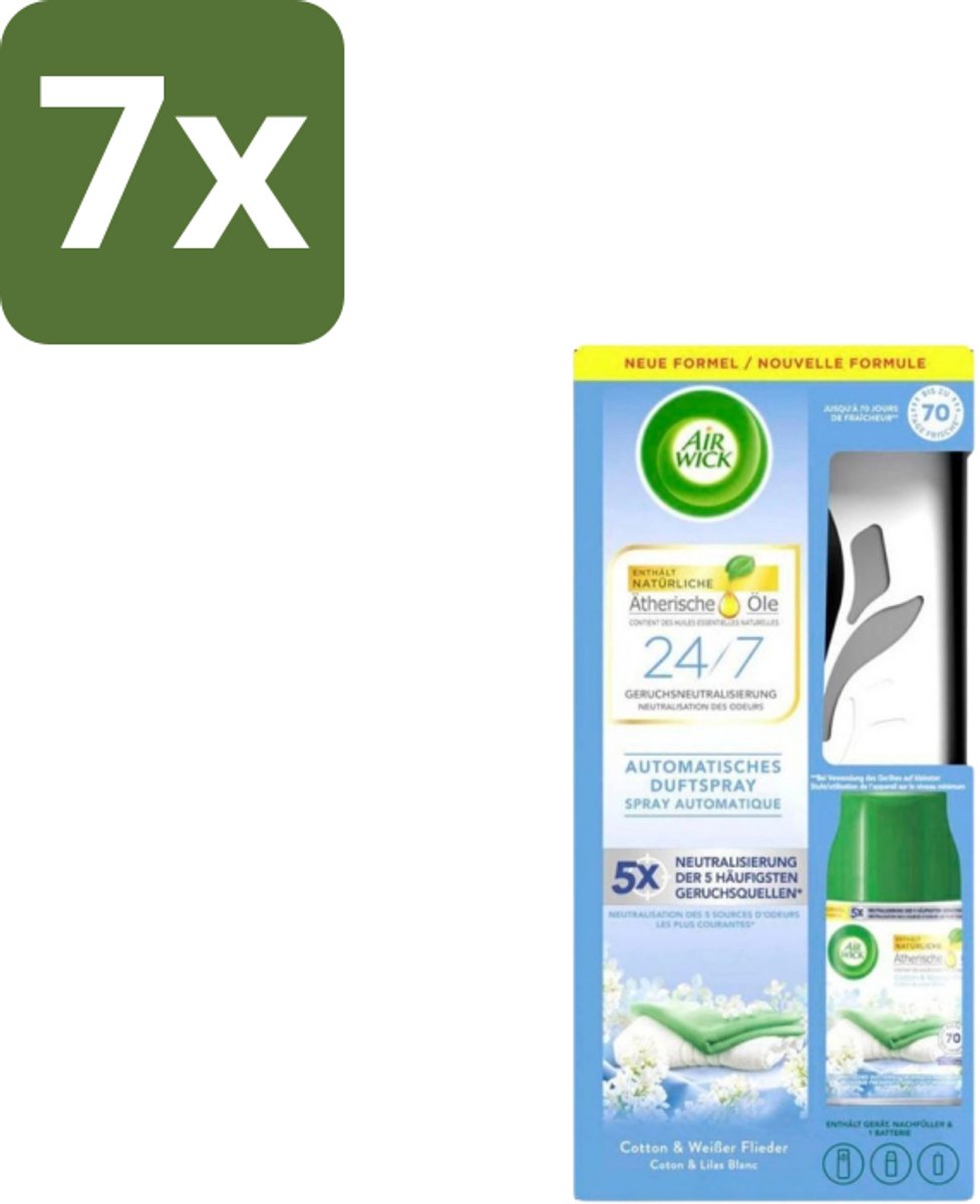 7 x Air Wick - Freshmatic Max – Starterkit – Crisp Linen & Lilac – 250 ml - Geur Crisp Linen - Automatische Geurverspreiding - Life Scents - Frisse Geur - Geurverspreider