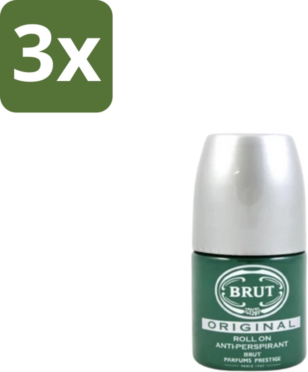 3 x Brut – Deodorant Roll-On – Original – Glas – 50 ml - Deodorant Roll-on Mannen - Zweetgeur Bestrijding - Brut Original Geur - Klassieke Deodorant - Fris Gevoel