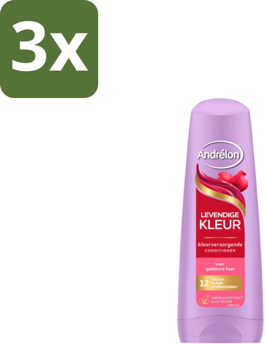 3 x Andrélon Conditioner Levendige Kleur 200 ml - Kleurvervanging - Haarkleur Bescherming - UV-filter - Hibiscus-extract - Haarkleur Levendigheid