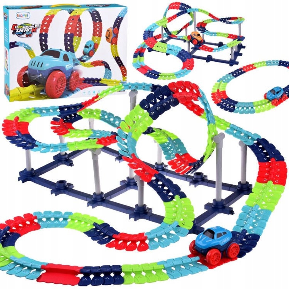 Flexibele Racebaan met Auto - 291 Delen, 580cm Lang
